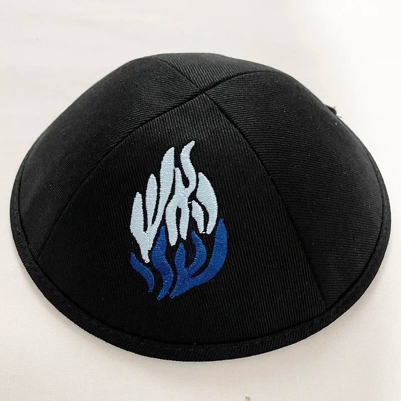 1pc Judaical Kippah with Embroidery Of Fire for Men Yamaka Hat Black White 18cm