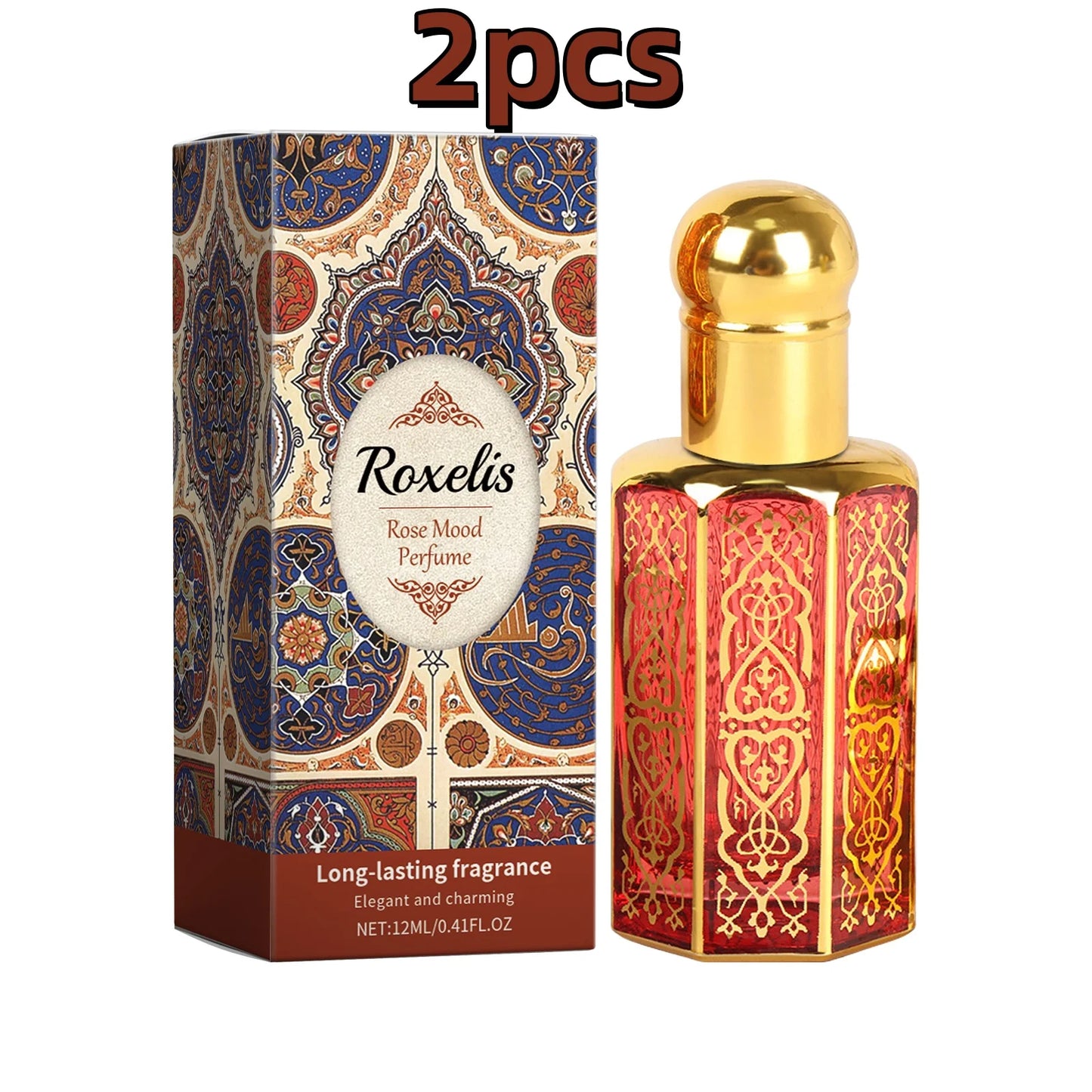 Roxelis 12ml Arab Perfume Rose Elegant Fragrance Arab Dubai Style Lasting Pheromone Dating Scent Attract Charming Rose Perfume