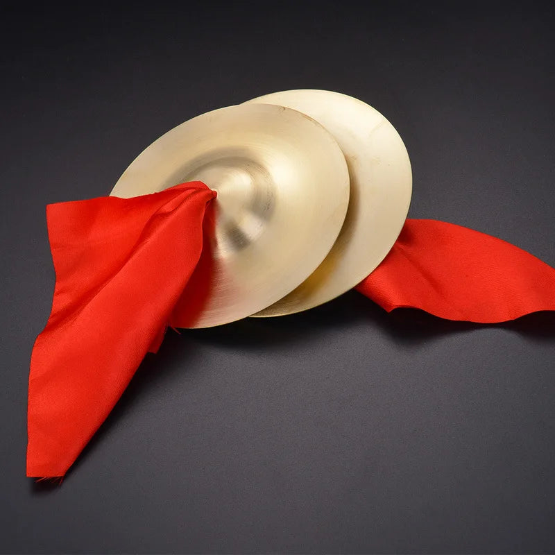 1 Pair Copper Cymbal Hand Percussion Instruments Traditional Chinese Gong with Finger Rope for Stage Party Musical Toys