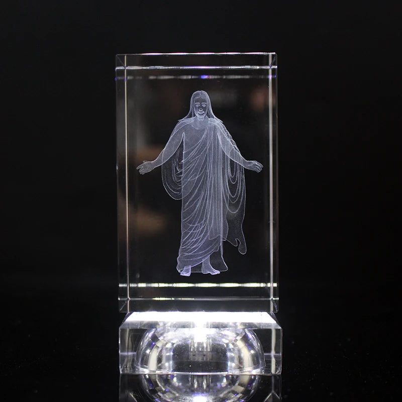 Church Souvenirs Crystal Cube Jesus 3D Quartz Crystals Laser Engraved Jesus Holy Statues Christian Decoration