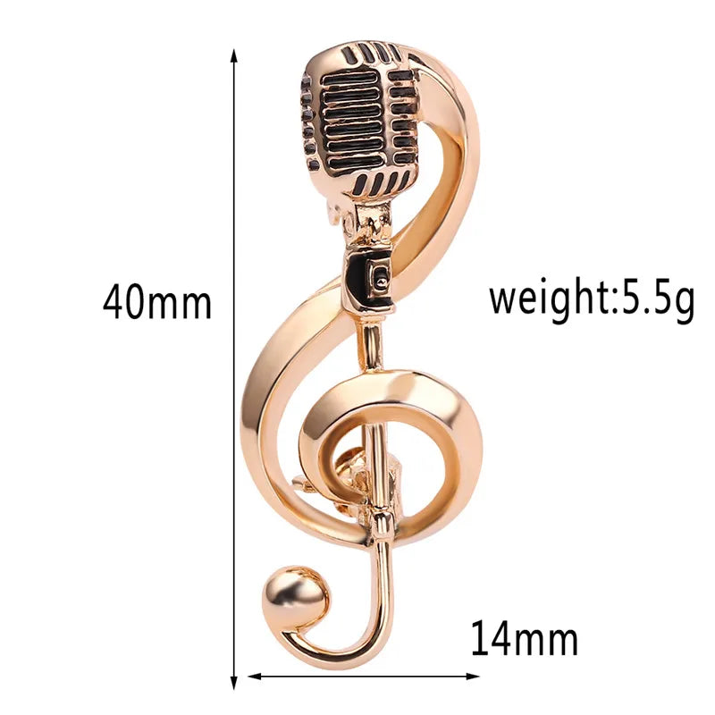 Fashion Microphone Music Note Brooches For Women And Men Gifts Gold Color Lapel Pin Men Backpack Bags Badge Kids Gifts