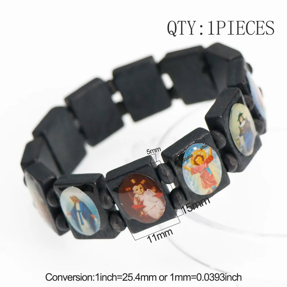 1PCS 3colors Saints Religion rosary Wooden Bracelets Fashion Wooden Jesus Bracelet Wooden Rosary Religious Jewelry For Womengifs