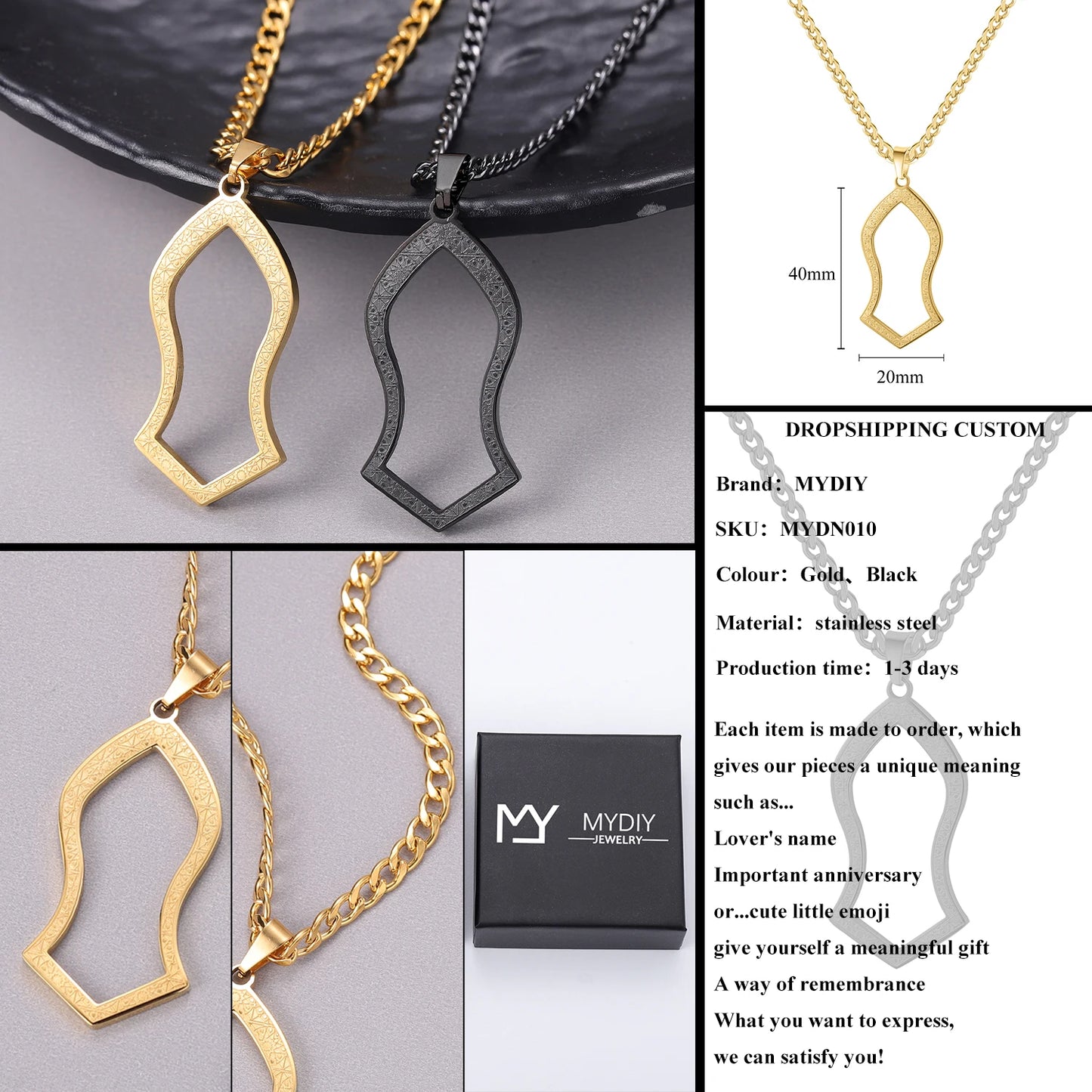 NALAIN NECKLACE Pendant Stainless Steel Jewelry Arabic God Messager Gift For men AYATUL KURS Muslim Allah's Slipper Pendant