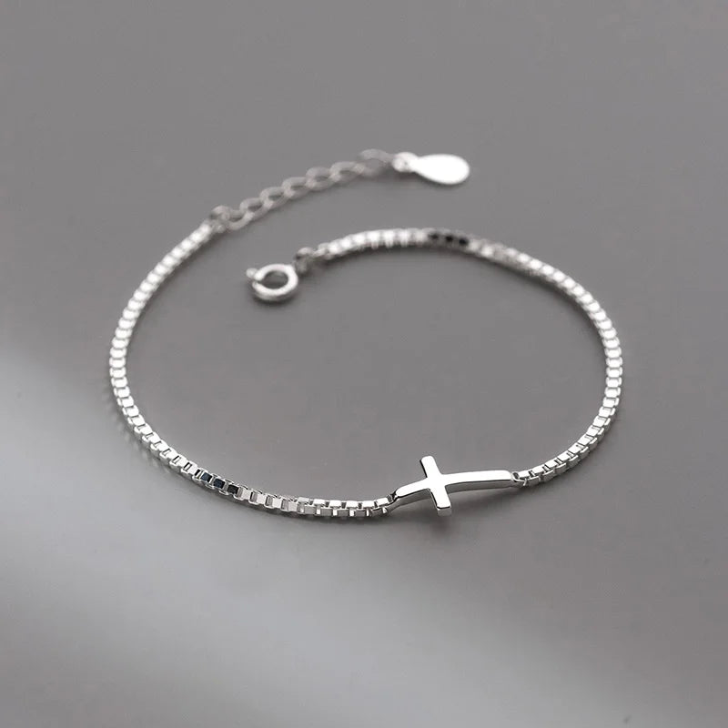 TrustDavis 925 Solid Sterling Silver Womens Luxury Cross Bracelet for Women Men Daugther Birthday Fine S925 Jewelry Set DS3976