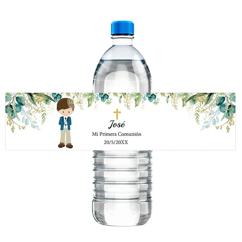 Custom Boys Girls Mi Primera Comunión Decor Water Bottle Labels Stickers Christening Baptism Communion