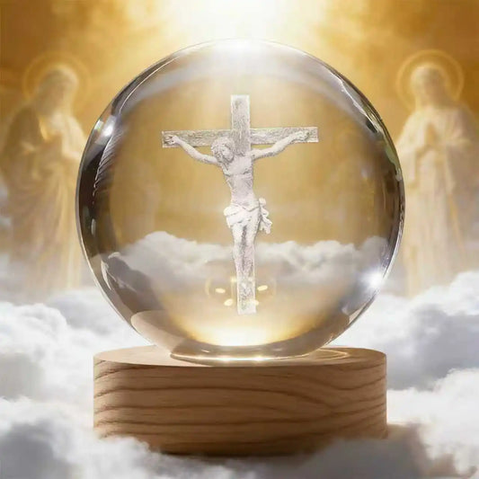 Illuminated Jesus and Virgin Mary Crystal Ball Set with Cross for Devotion rosarios catolicos jesus christ