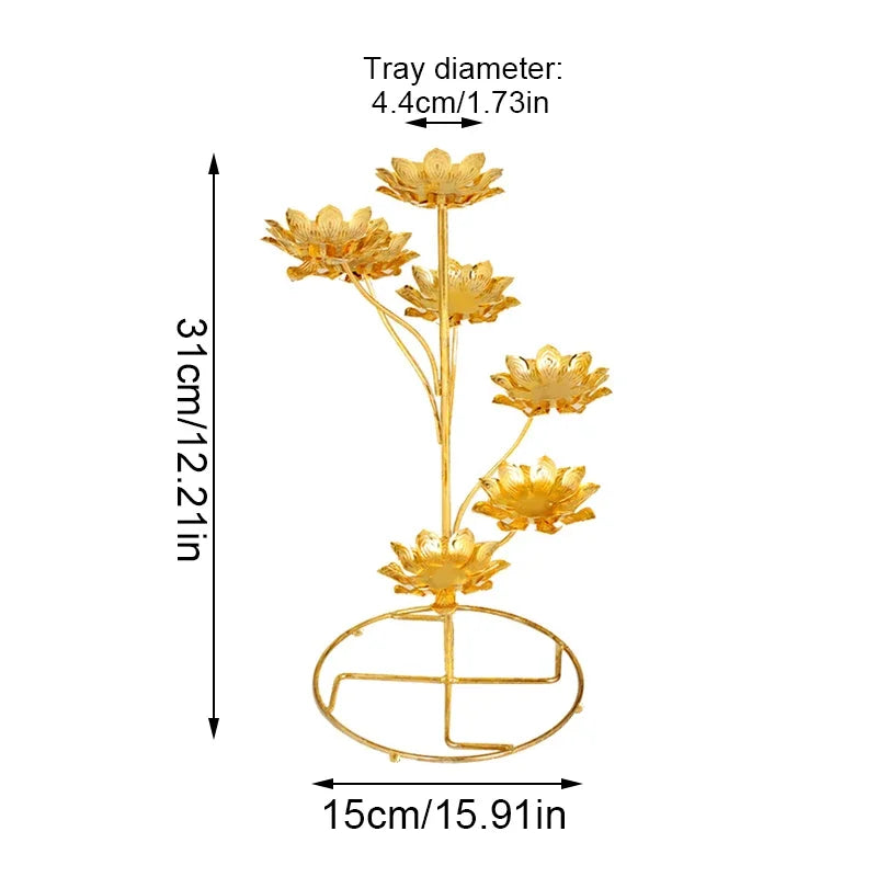 Golden Butter Lamp Holder Metal Lotus Light Cup Candlestick Living Room Restaurant Temples Buddhist Candle Stand Home Decoration