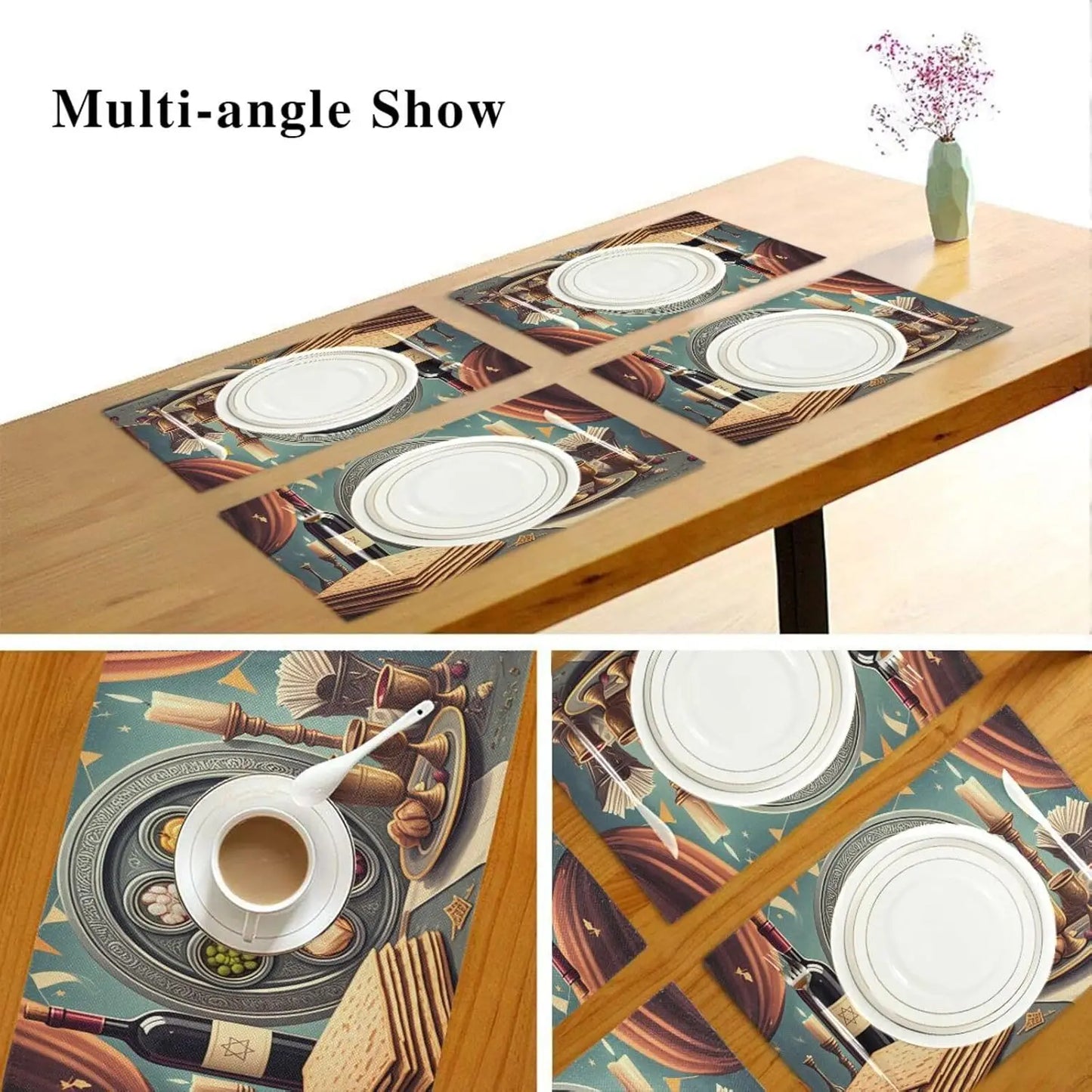 Happy Passover Placemats Holiday Party Decor Jewish Pesach Seder Plate Matzo Dining Table Mats Place Mat Passover Decorations