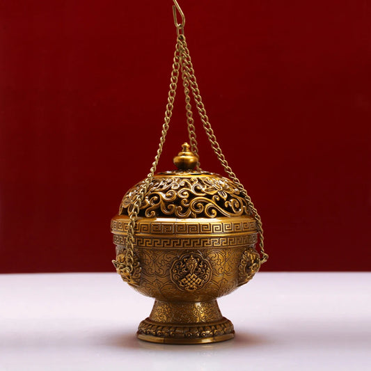 Small Tibetan galsang flower hanging incense burner, Alloy eight-auspicious spice powder incense burner, Home aroma ornaments
