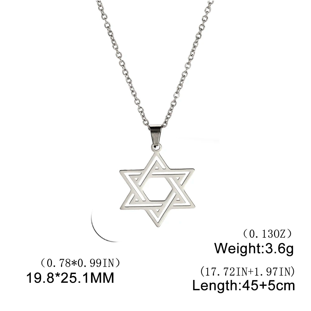 New Fashion Star of David Pendant Necklace Simple Stainless Steel Necklace Jewelry Gift Wholesale