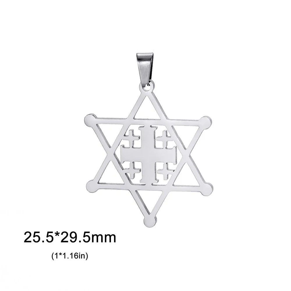 EUEAVAN 1pc Jewish Star of David Hexagram Pendant Stainless Steel Amulet Charms for Jewelry Making Necklace Supplies