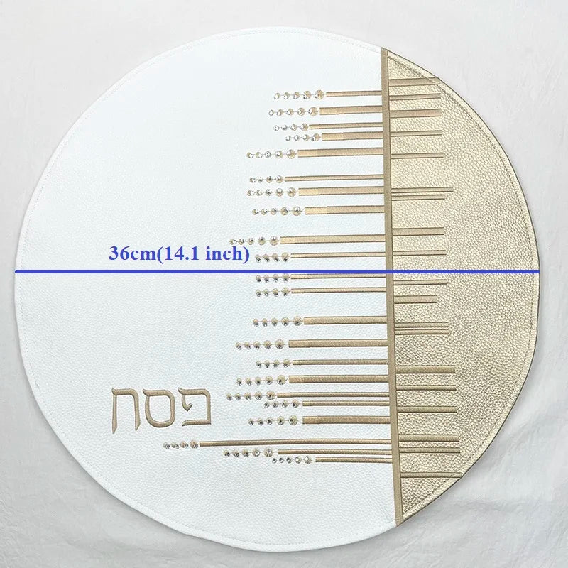 Passover Seder Matzah Cover with 3 Pockets for the 3 Matzos Embroidered PU Leather Pesach Table Essential Decorations