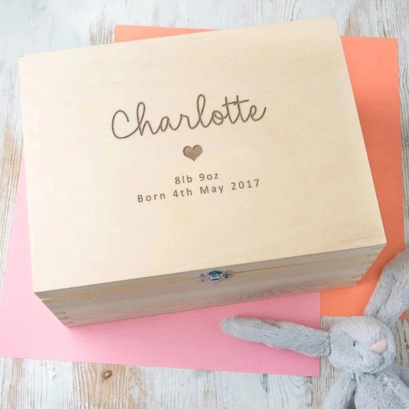 Personalized Wooden Baptism Keepsake Box ,Baptism Gifts For Baby Girl Or Baby Boy, Engraved Memory Box That Pattern With Wreath