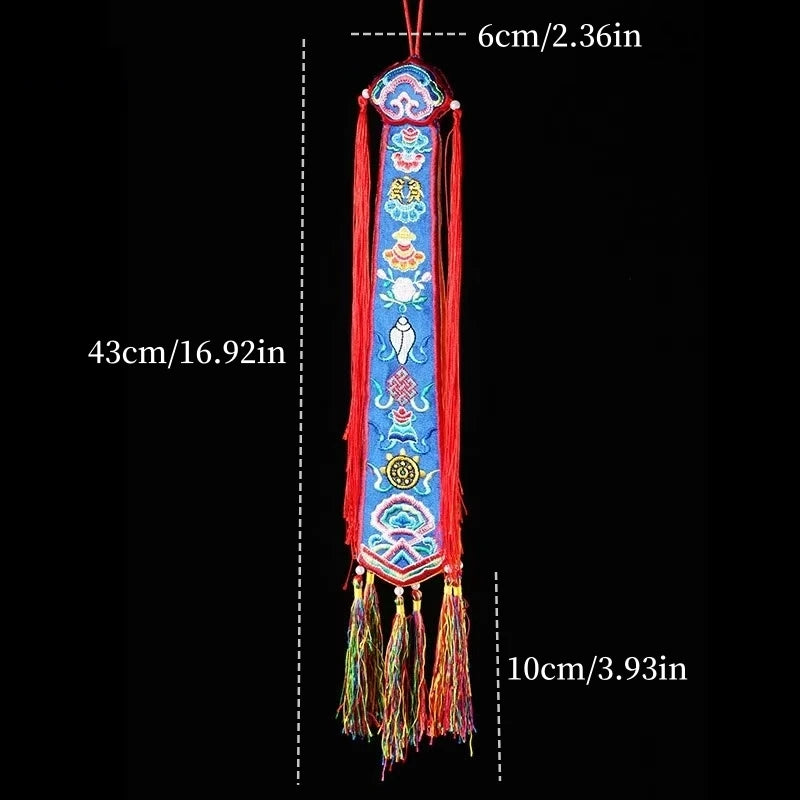 Tibetan Banner Ribbons,Colorful Brocade Buddhist Hall Decorative,Auspicious Cloud Embroidered Sutra Hanging Flags,Buddhist Item