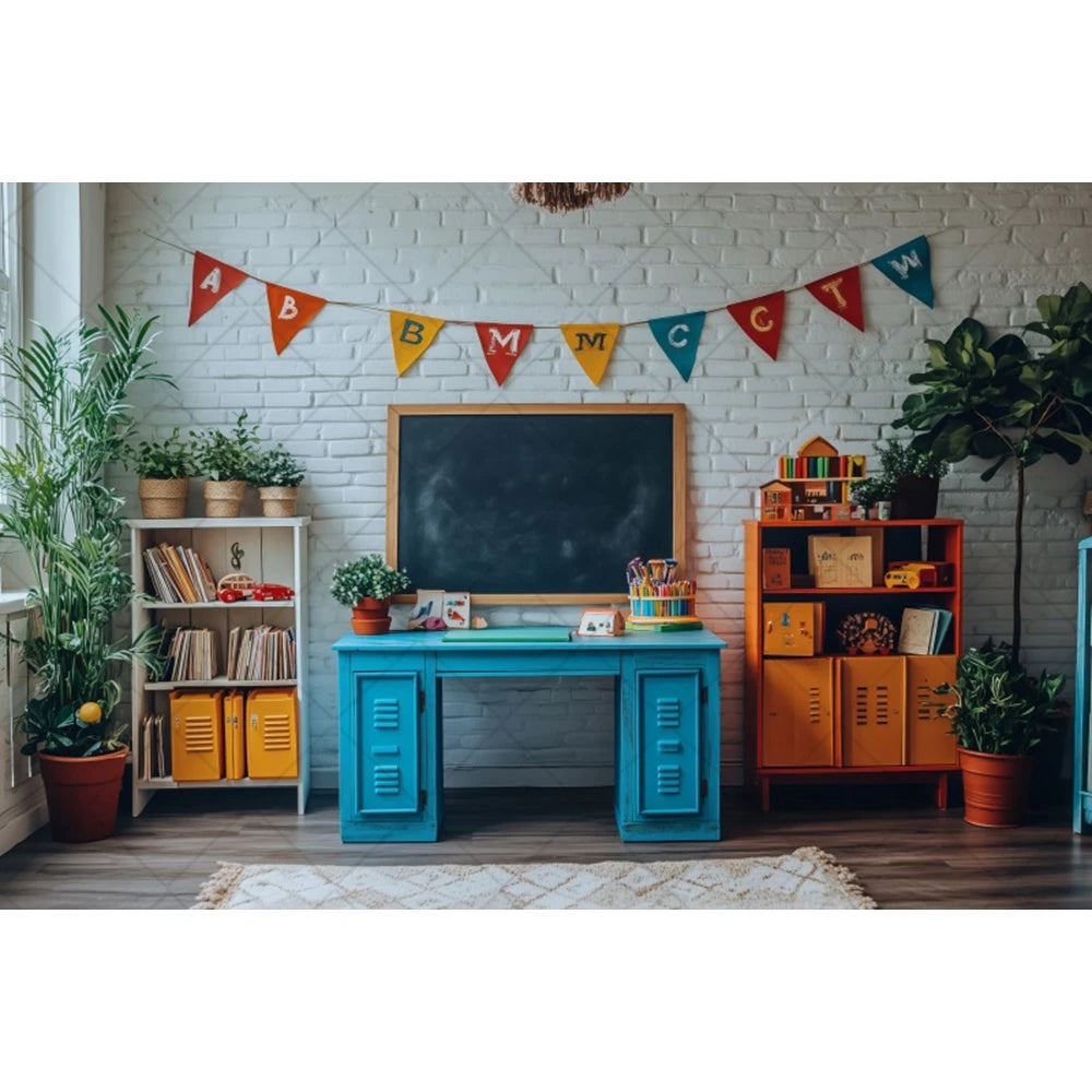 Back To School Season Backdrop Bookcase Blackboard Book Pencil Table Children Graduation Holiday Party Photography Background
