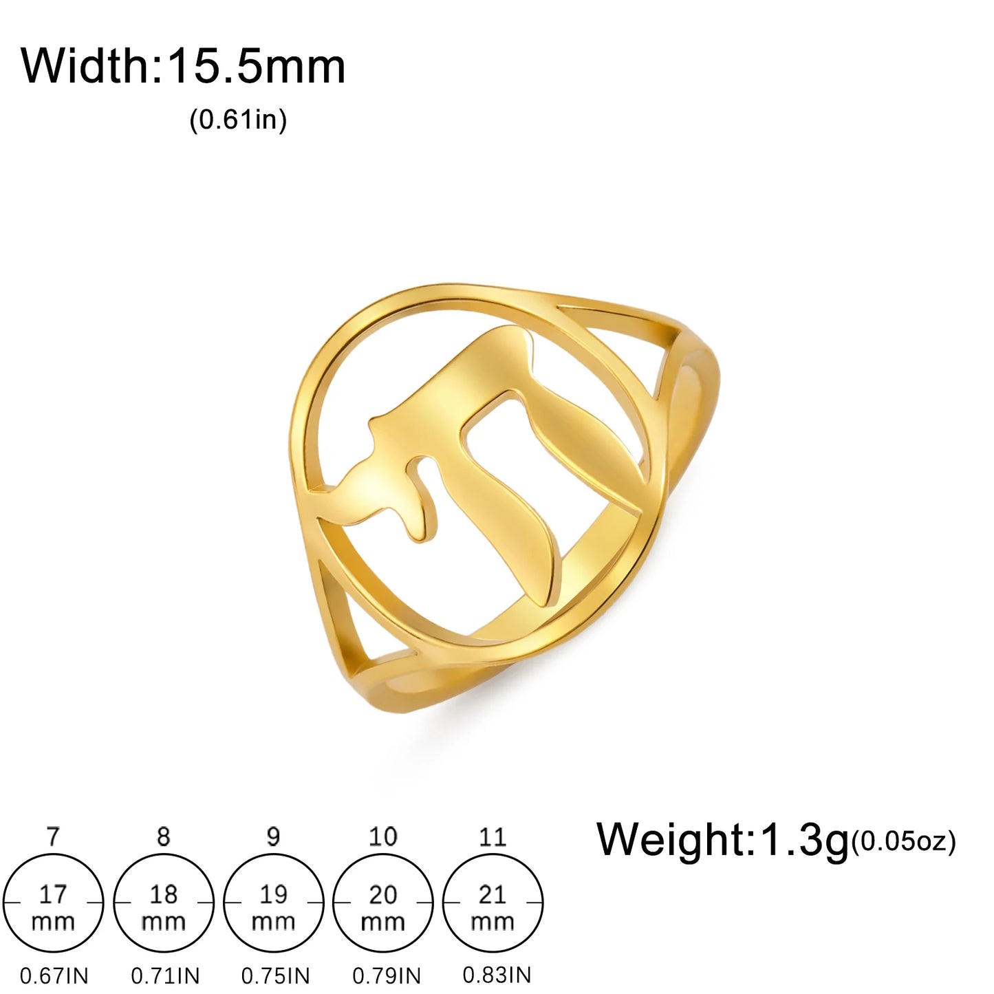Skyrim Jewish Chai Round Rings Stainless Steel Hebrew Letter Sign of Life Ring Women Men Protection Amulet Judaism Jewelry