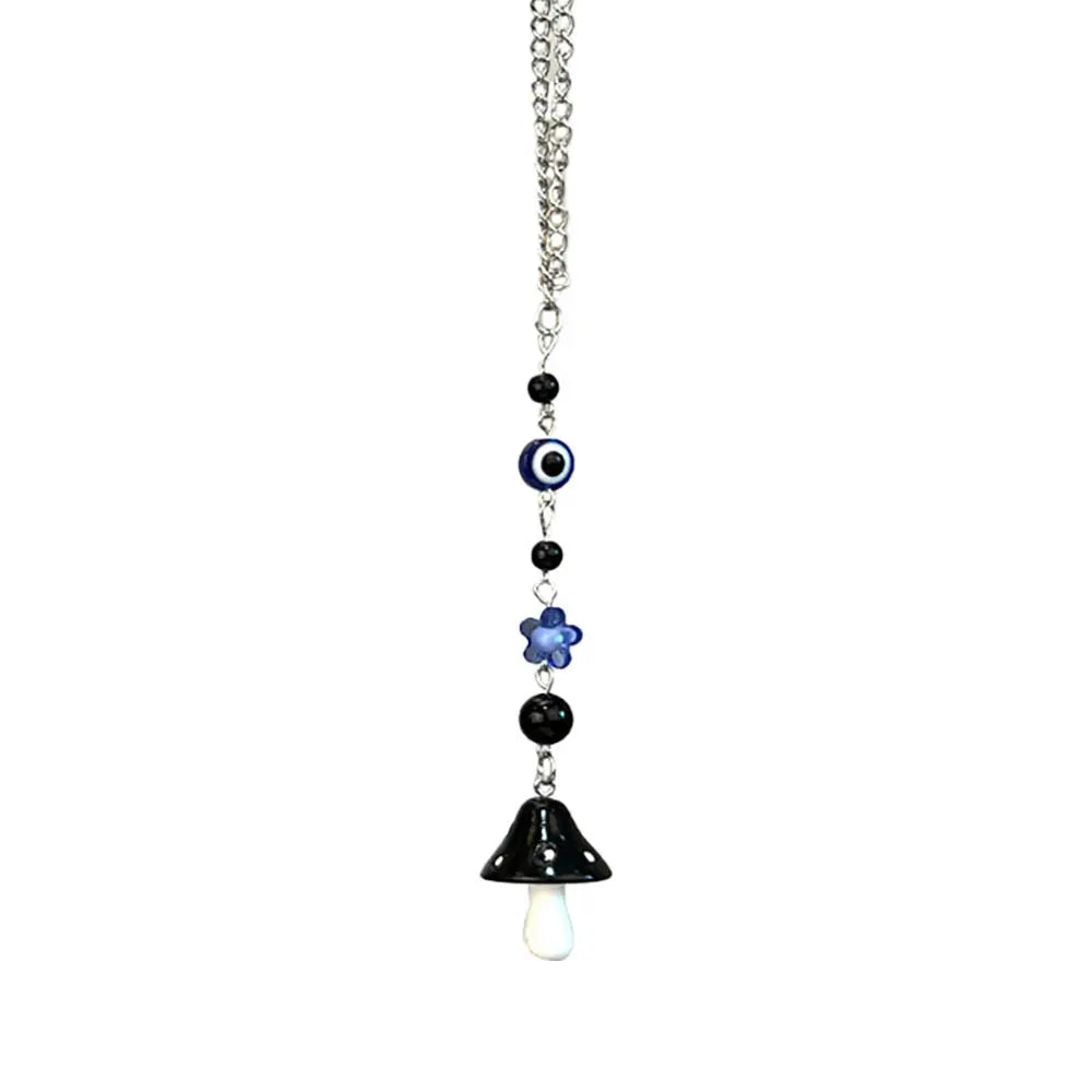 1Pcs Mushroom Car Hanging Ornament with Evil Eye Charms Black Red Mushroom Evil Eye Car Mirror Hanging Accessories