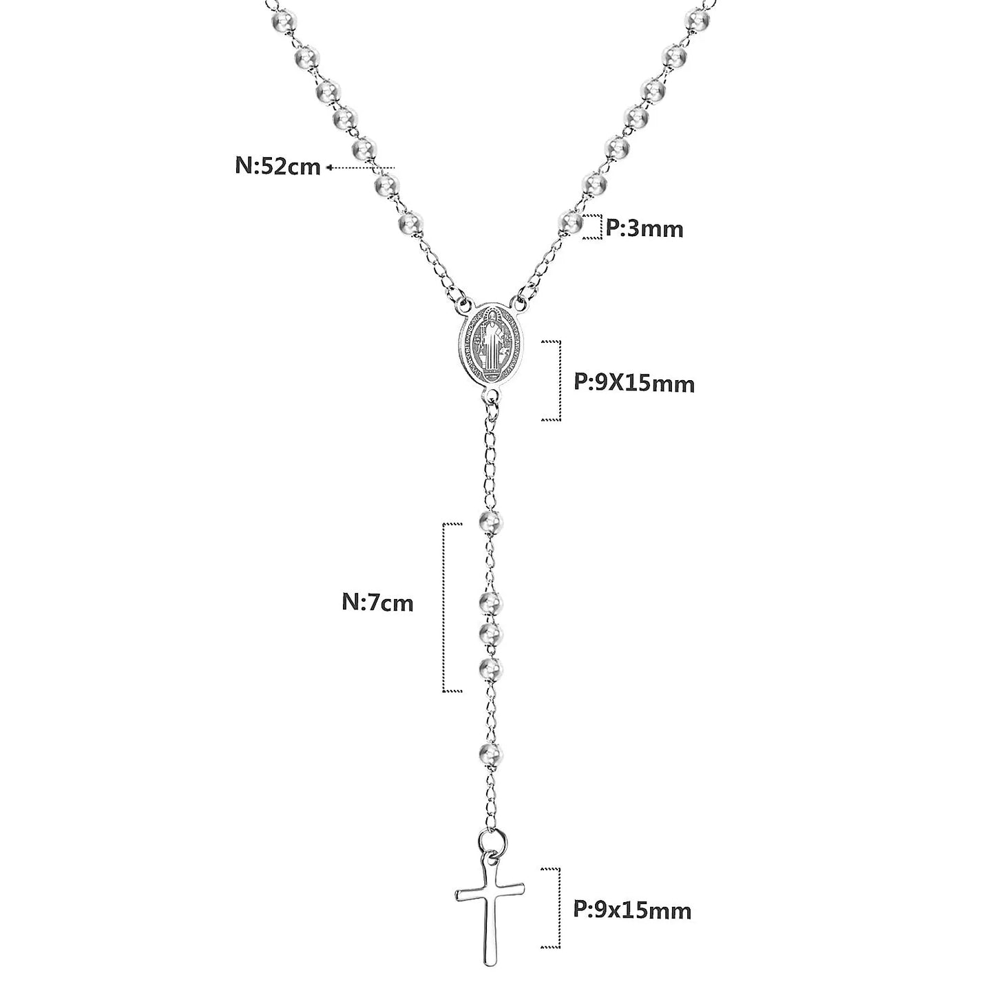LUXUKISSKIDS Catholic Rosaries Beaded Prayer Cross Pendant Necklace Rosary Prayer Long Stainless Steel Necklaces Collier Jewelry
