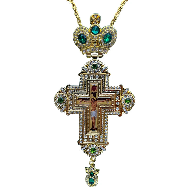 HTISOK Orthodox Cross Necklace Jesus Crucifix Pendants Gold Chain Religious Jewelry православным крестом