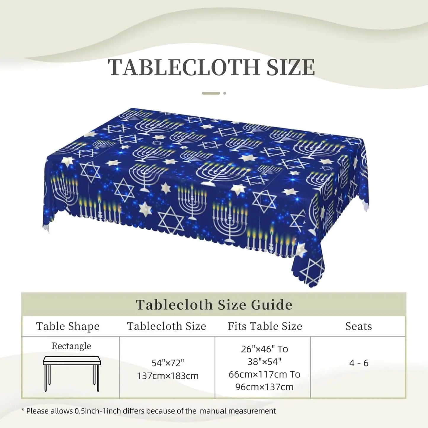 Jewish Happy Hanukkah Menorah rectangle Tablecloth Dining Room decor waterproof Tablecloth for table Holiday party decorations