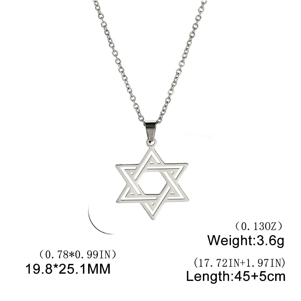 Jewish Bible Stainless Steel Hexagram Chain Necklace Women Men Cutout Star of David Hexagon Choker Necklace Mezuzah Jewelry