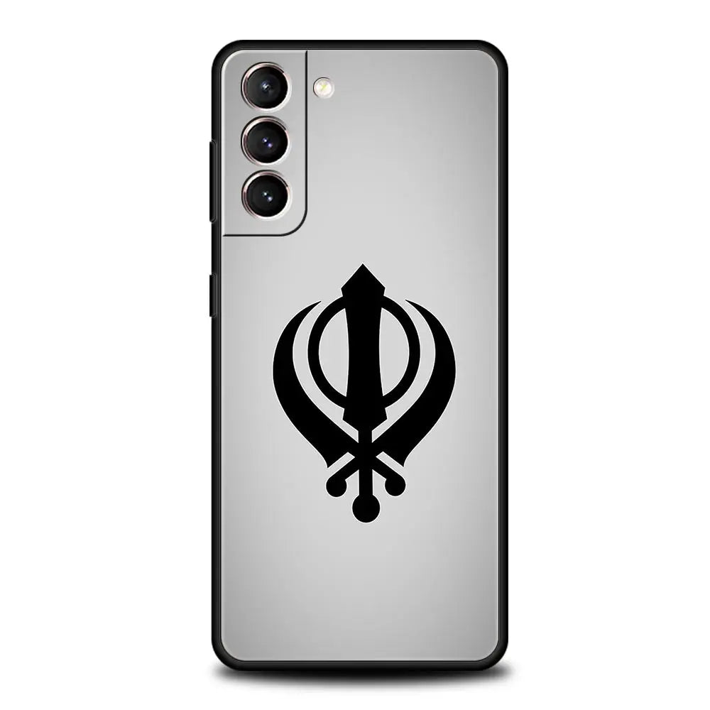 Sikh Khanda Sikhism Soft Phone Case For Samsung Galaxy S25 Edge S24 Plus S23 FE S22 S21 S20 Ultra 5G S10 Black Protect Cover