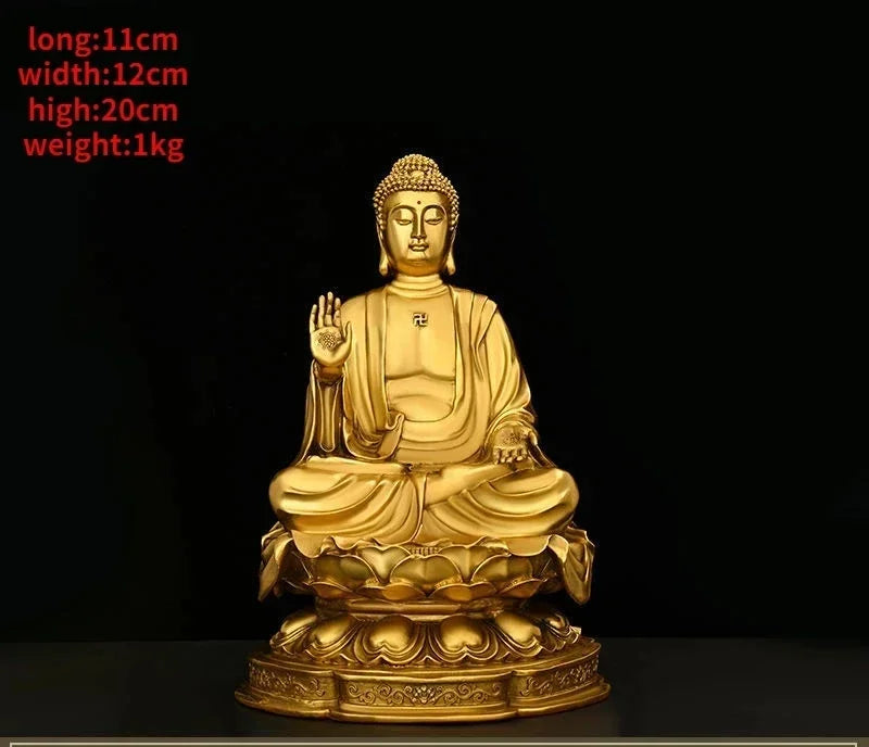 Feng Shui Copper Shakyamuni Buddha Ornaments Sitting Lotus Flower Home Hall for The Statues