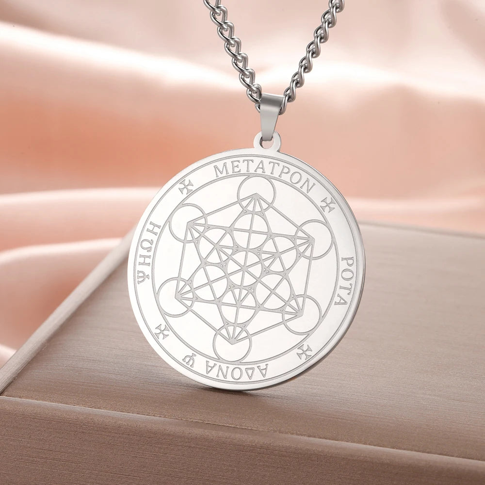 Dawapara Metatron Cube Necklace Stainless Steel Sacred Geometry Archangel Metatron Medal Pendant Protection Talisman