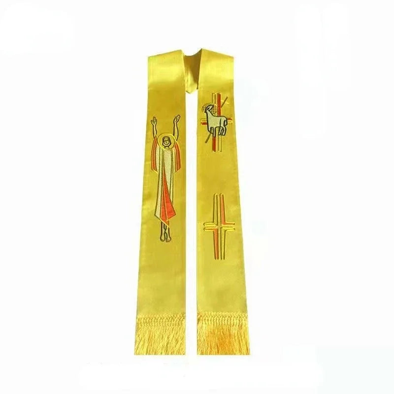 Catholic Priest Mass Stole Tassels Clergy Church Pastor Tie Embroidery Religious Design Clergy Costume Accessories