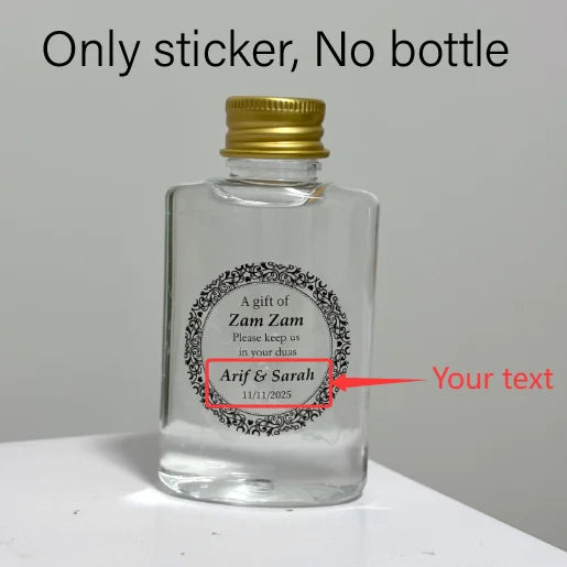 Custom Zamzam Water Bottle Sticker Wedding Label Clear Personalized Name Adhesive Umrah Mubarak Hajj Islamic Gift Decoration