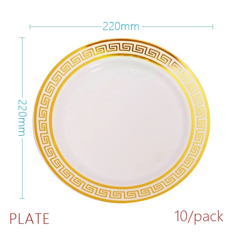 10 Pieces x Home Party Wedding Reuseable Tableware Supplies Golden Rim Round Dessert Plate