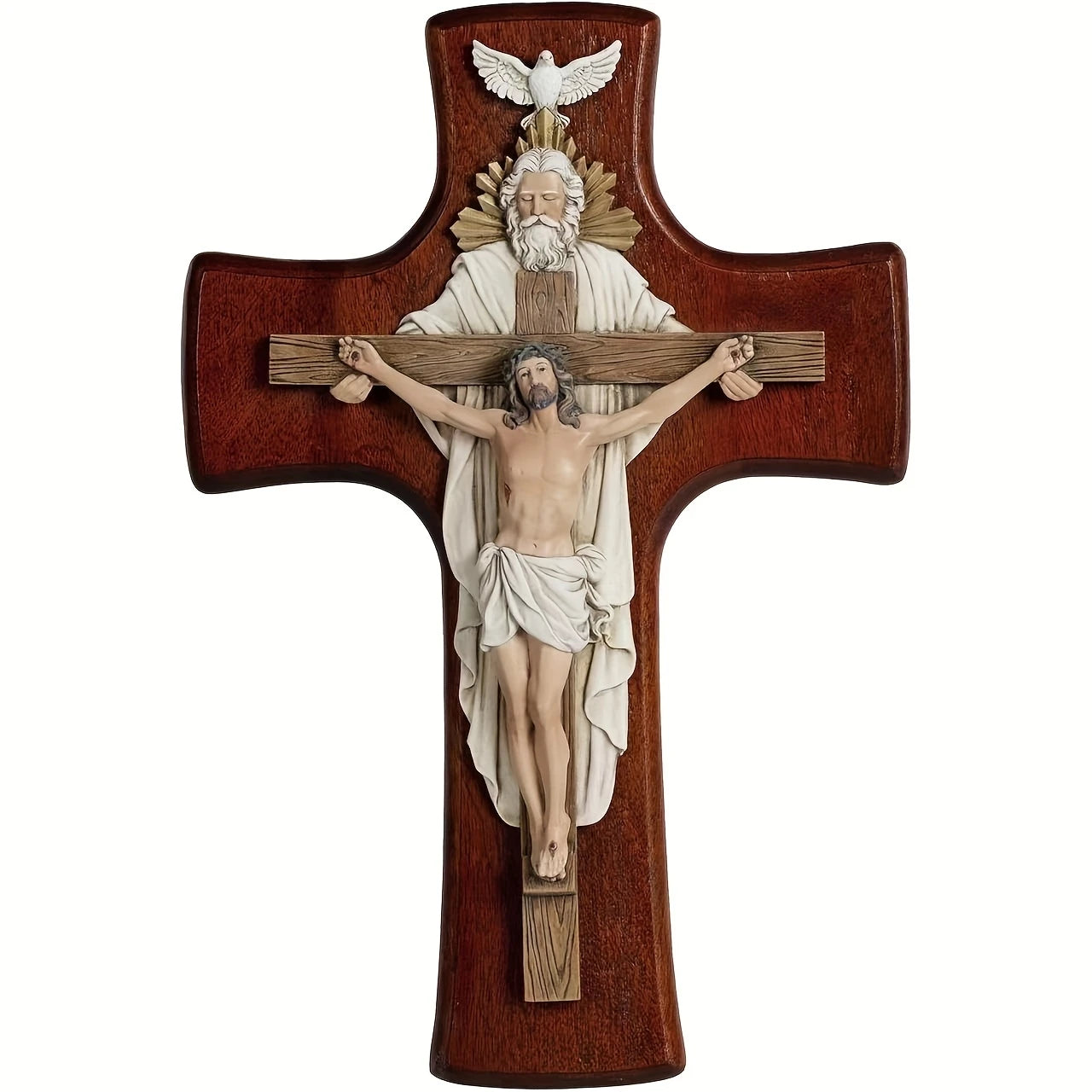12in BC Catholic Trinitarian Wooden Cross 2D Plane Wall Hanging Christ Inspiring Home Decoration Devout Gift Religious Pendant