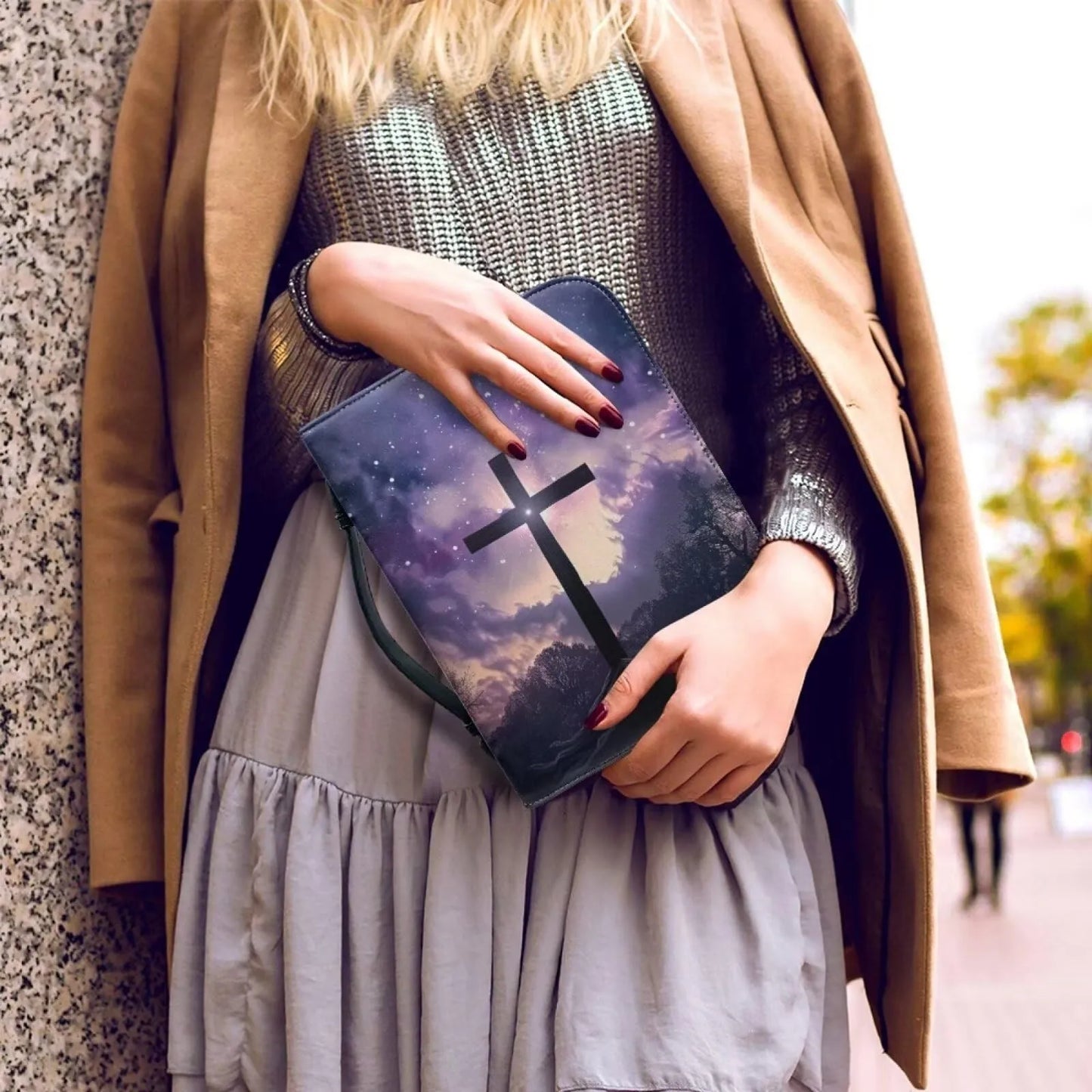 Bible Cover,Bible bag comes with a portable handle, Waterproof PU Leather Zipper Book Cover Bible Bag Bible Carrying Case M-2XL