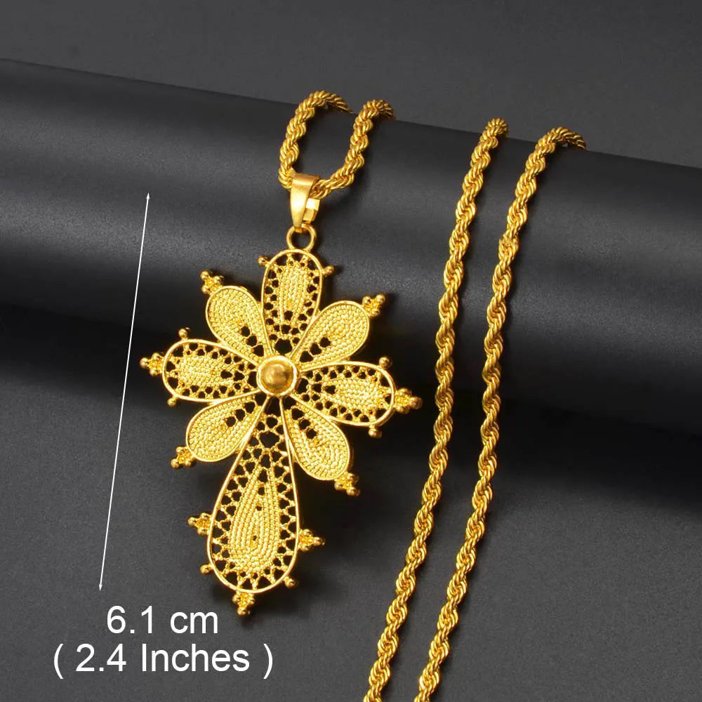 Annio Ethiopian Gold Color Cross Charms Pendant Necklaces African Jewelry Eritrean Anniversary Accessories #161916