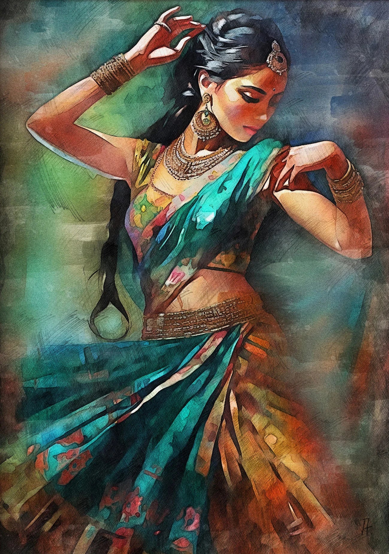Indian Woman Folk Dance Poster Ethnic Girls Canvas Painting Print Wall Art Pictures for Living Room Home Decor Cuadros