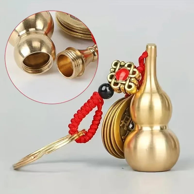 Chinese Feng Shui Gourd Keychain With Five Emperors Money Lucky Pendant Creative Wealth Key Ring Home Office Women Men Bag Charm