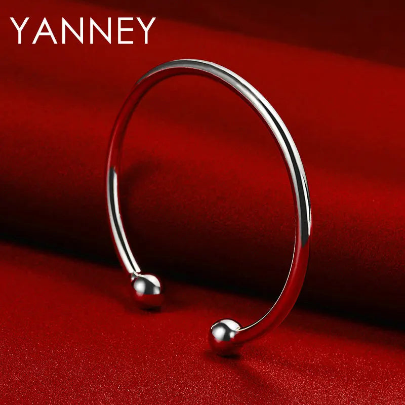 Real 925 Sterling Silver 4MM Simple Opening Bangle Bracelet For Women Men Fashion Hip Hop Punk Jewelry Wedding Gifts