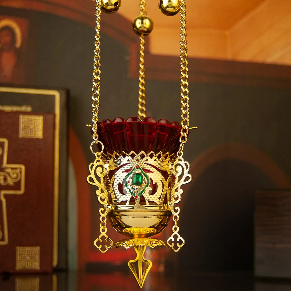 New 2026 Orthodox Church vigil Lamp Small Hanging Lamp With Chain High Quality By Hand Made Golden Plating Box Gift