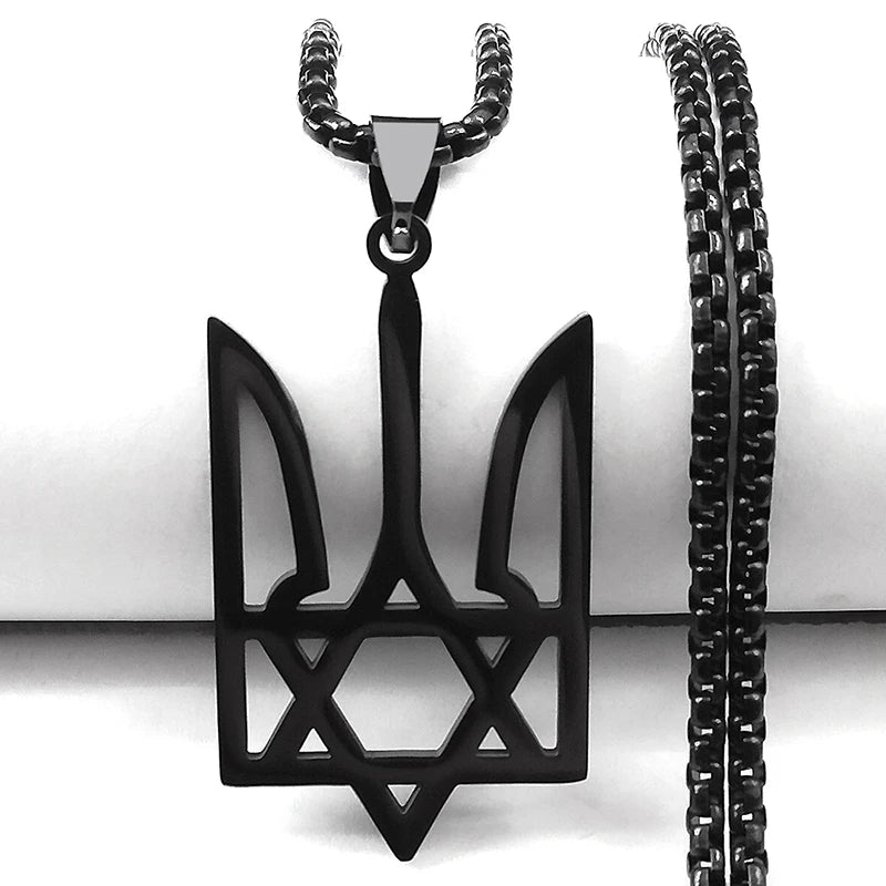 Ukraine National Emblem Pendant Necklace for Women Men Stainless Steel Jewish Star of David Hexagram Ukrainian Jewlery 3211NS02