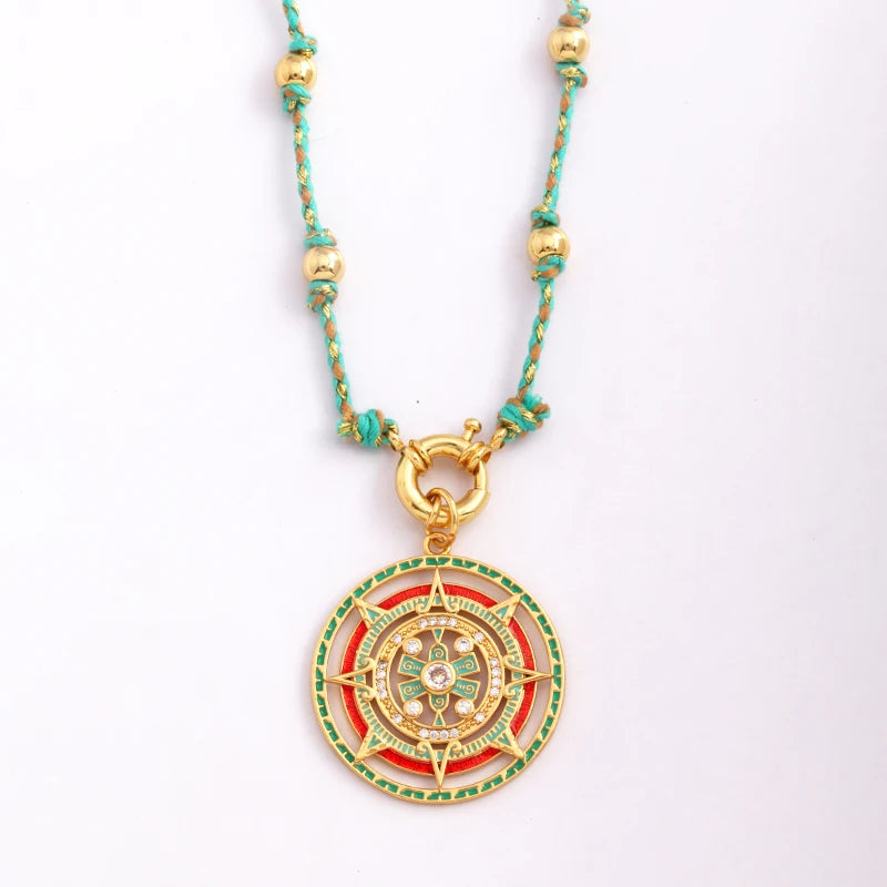 Star Celestial Blue Green Evil Eye Long Knot Beaded Necklace,Boho Nature Cotton Cord Sweater Amulet Party Summer Beach Jewelry