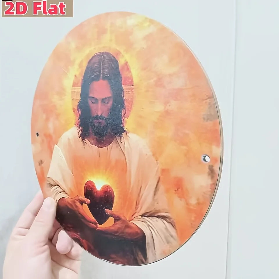 The circular wall art of the Sacred Heart of Jesus - 2D diameter planar surface religious decoration, indoor/outdoor decoration