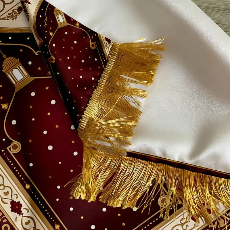 VIKAMA Luxury Star Pattern Burgundy Muslim Prayer Mat Portable and Foldable Suitable for Religious Pilgrimage and Prayer