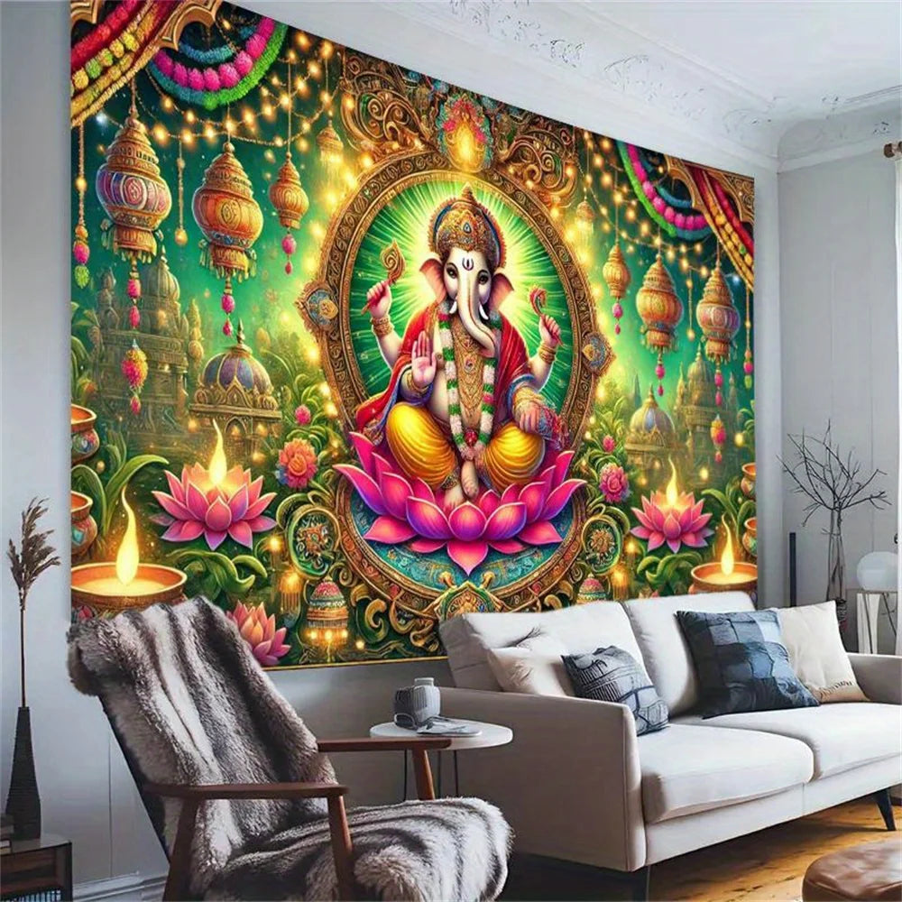 Lord Ganesha Wall Tapestry Hindu Elephant God Canvas Art Wall Hanging Home Temple Decor Diwali Gift Yoga Meditation Room
