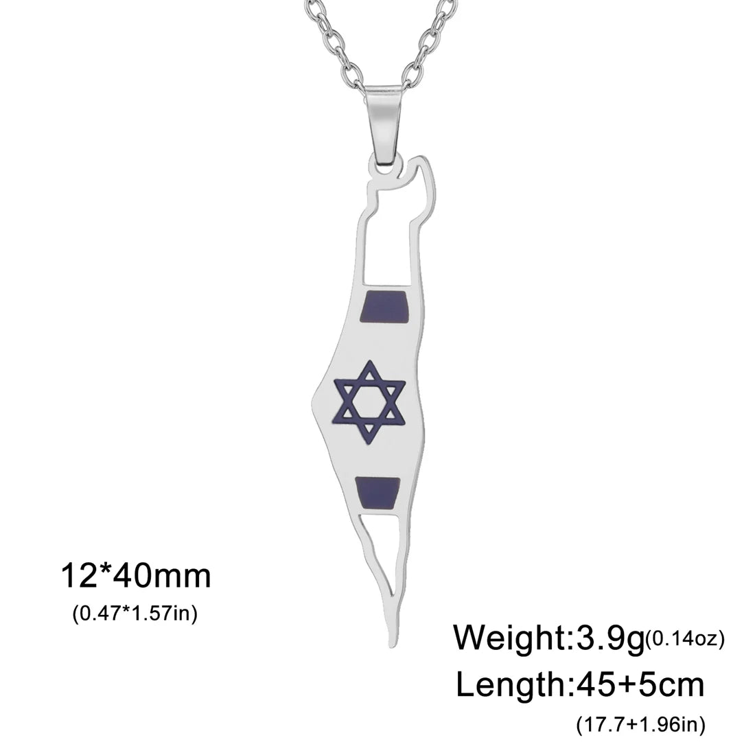 EUEAVAN Israel Palestine Map Necklaces for Women Men Stainless Steel Hebrew Star of David Pendant Jewish Jewelry Gifts Wholesale