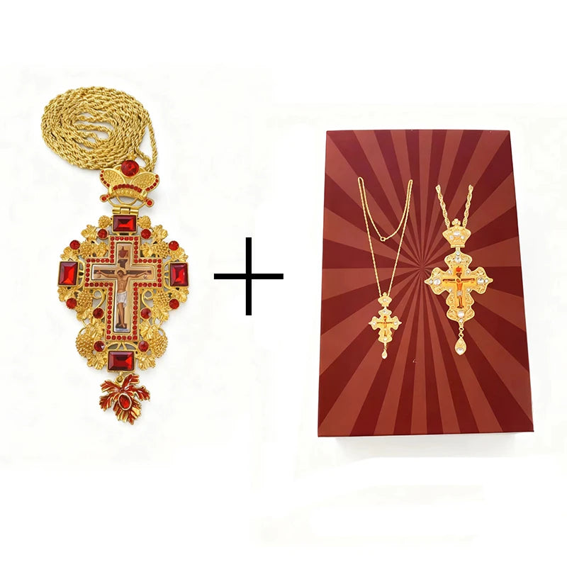 New 2026 Greece Orthodox byzantine Church Jewelry pectoral Cross Necklace Jesus Long Chain Religious icon Christian Gift Priest