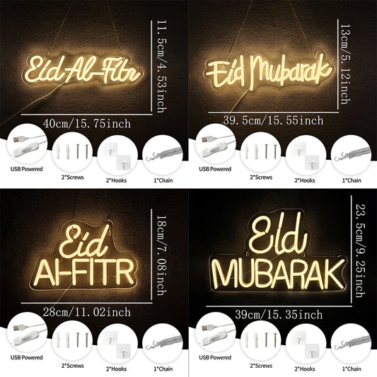 Eid Mubarak Led Neon Sign, Warm White Letter Icon, Suitable For Home And Bedroom Decor, Usb Powered, Ramadan Party Gifts.