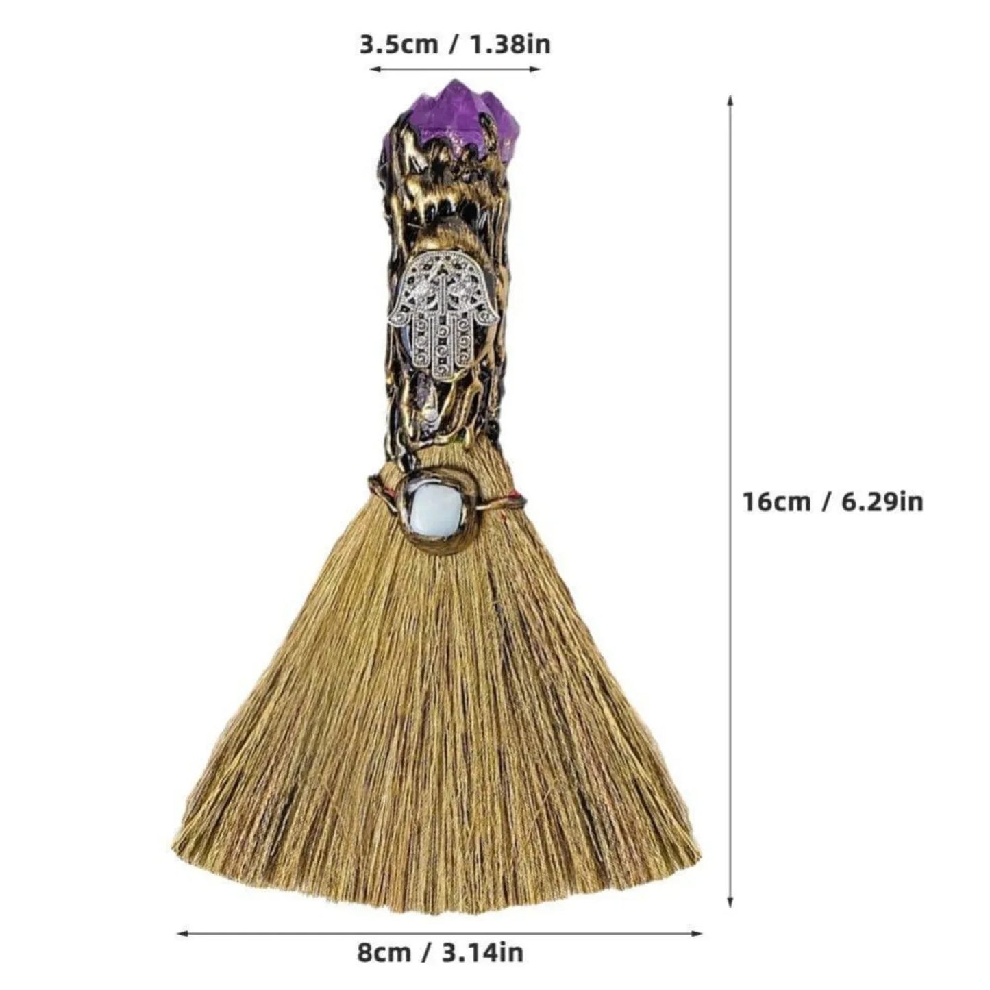 Mini Crystal Witch Broomstick - Wicca Ritual Broom for Altar Decor, Halloween Supplies, Pagan Amulet, Magic Spell Tools (Handmad