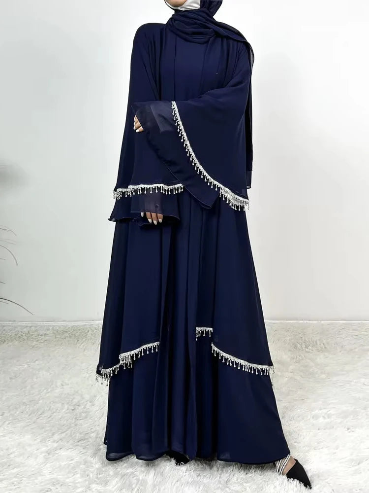 Women Abaya 4 Piece Set Dress Kaftan Islam Vestidos Eid Muslim Scarf Sashes Arab Long Robe Jalabiya Ramadan Morocco Dubai Abayas