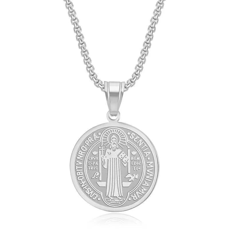 Wholesale Stainless Steel Catholic Priest Saint Bendick Pendant Christian Exorcist Necklace Titanium Charms Religious Jewelry