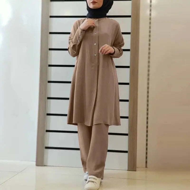 Modest Women Shirts Tops and Pants Autumn Two Pieces Abaya Sets Muslim Islamic Casual Kaftan Robe Turkey Clothing
